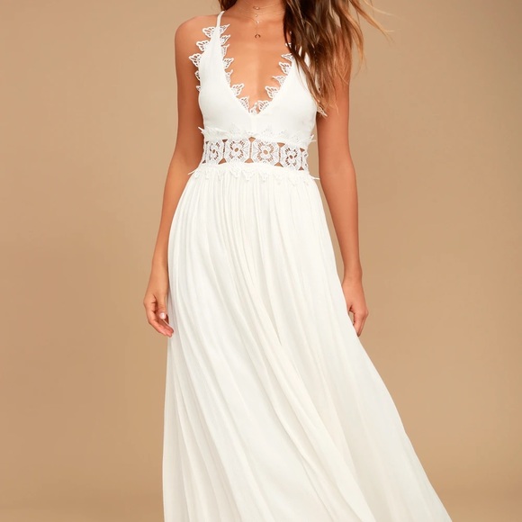 White Lace Crochet Cut Out Maxi Dress - Picture 5 of 13
